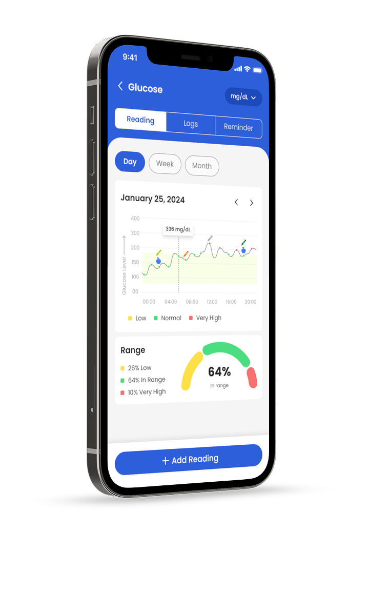 Diabetes Coach app on phone